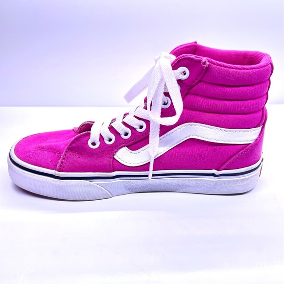 Vans Sk8-Hi High Top Sneakers Ws 5 Ms 3.5 Kids 3.5 Hot Pink Canvas White Stripe - Picture 7 of 9